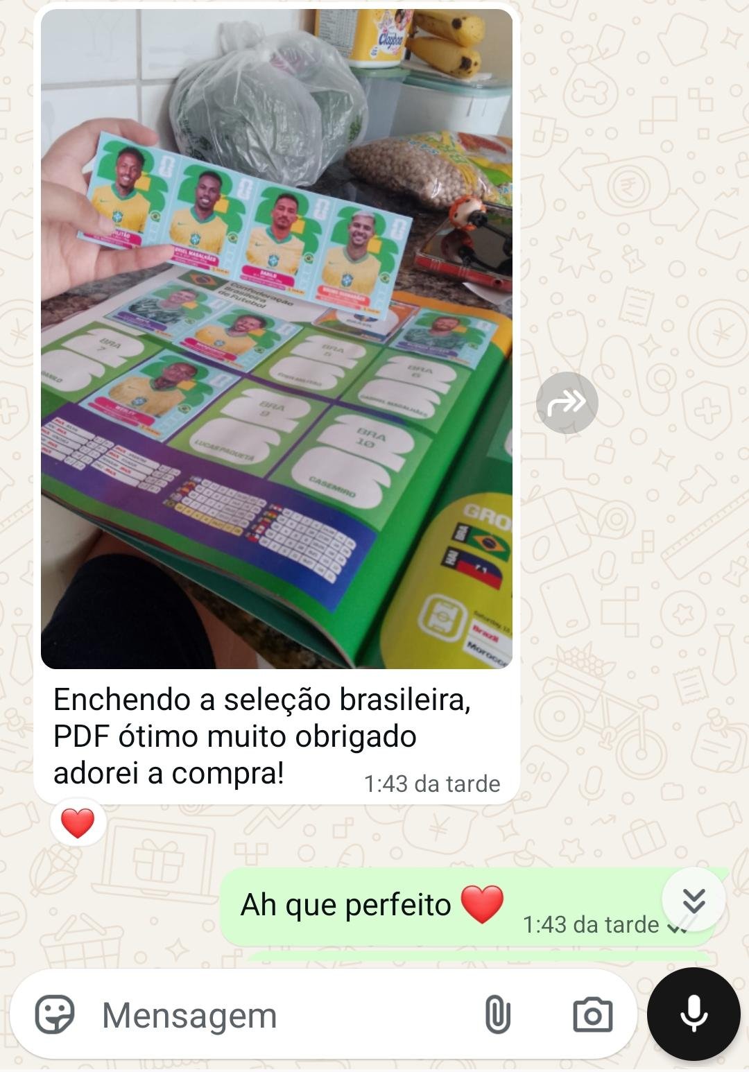 Cliente enchendo a seleção brasileira com as figurinhas impressas