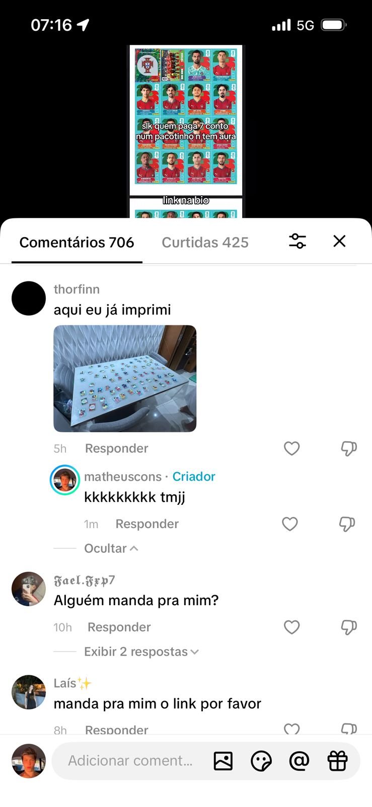 Comentários de quem já imprimiu as figurinhas
